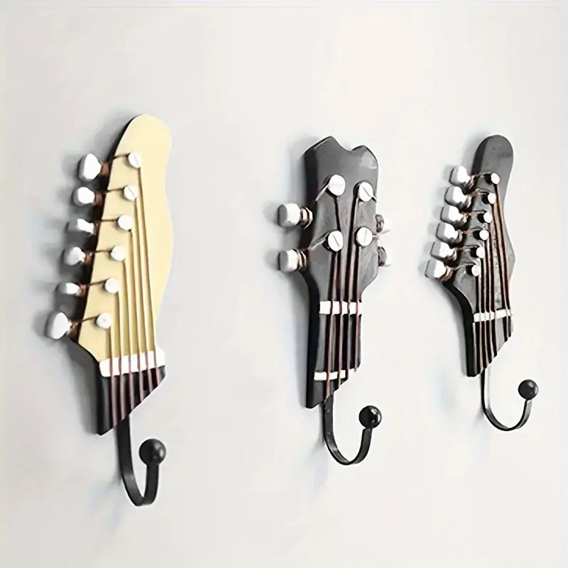3PCS/Set Guitar Headstock Shaped Decorative Wall Hooks for Key, Towel, Clothes, Hat, Entryway, Bathroom, Kitchen Organization Organiser