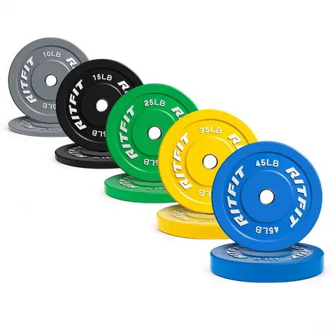 RITFIT 2-Inch Rubber-Coated Weight Plates with Barbell Sleeve - Color-Coded Convenience, Enhanced Training Efficiency, Home Workout Equipment for Lifting & Bodybuilding, Quiet Design for Calm Sessions