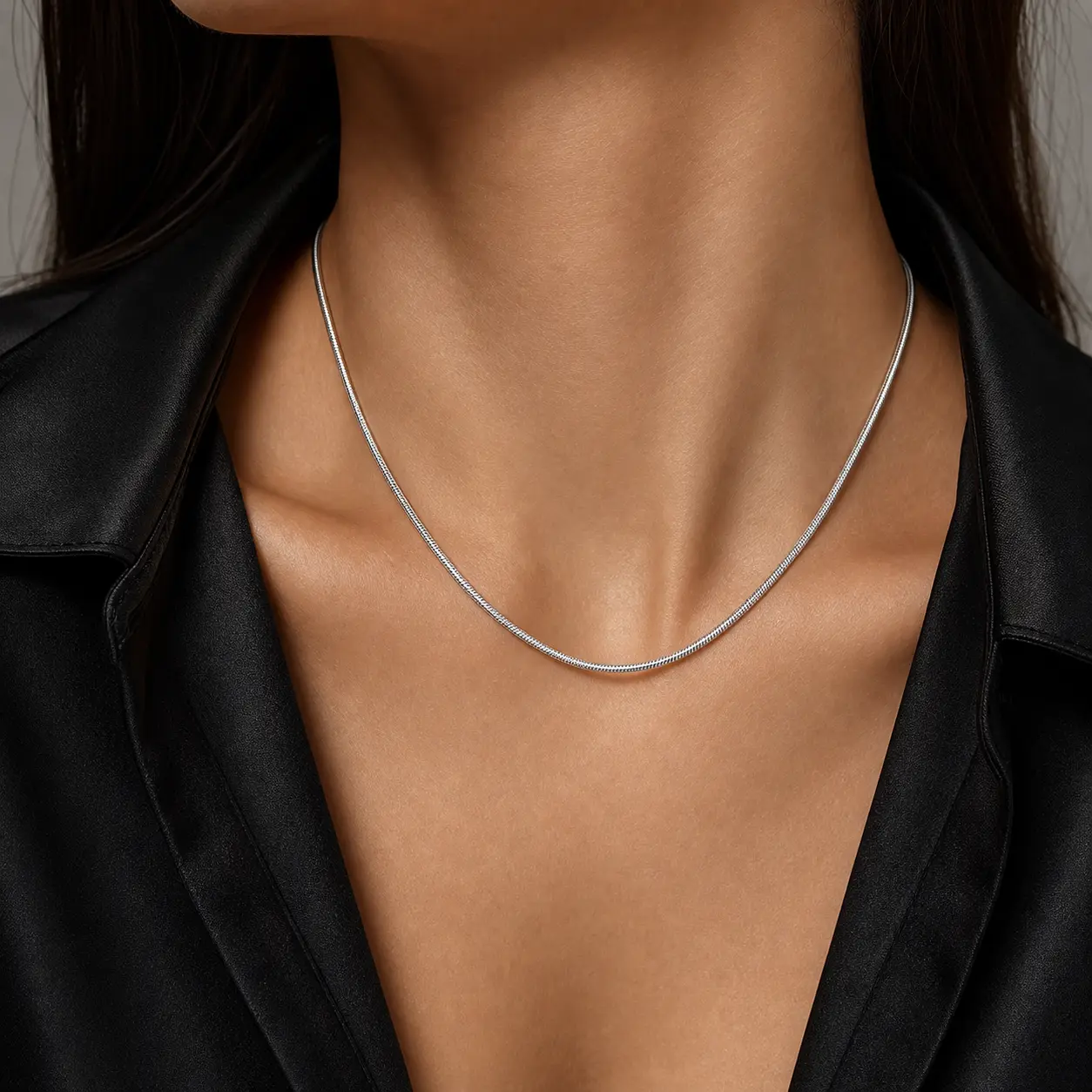 Unisex Silver-Tone Stainless Steel Snake Chain Necklace, 1.5mm Flexible Metallic Link, 50cm+5cm Extender Multiple Lengths, Dainty Minimalist Layered Jewelry, Everyday Gift for Chain Link Necklaces Enthusiasts, Flexible Necklaces