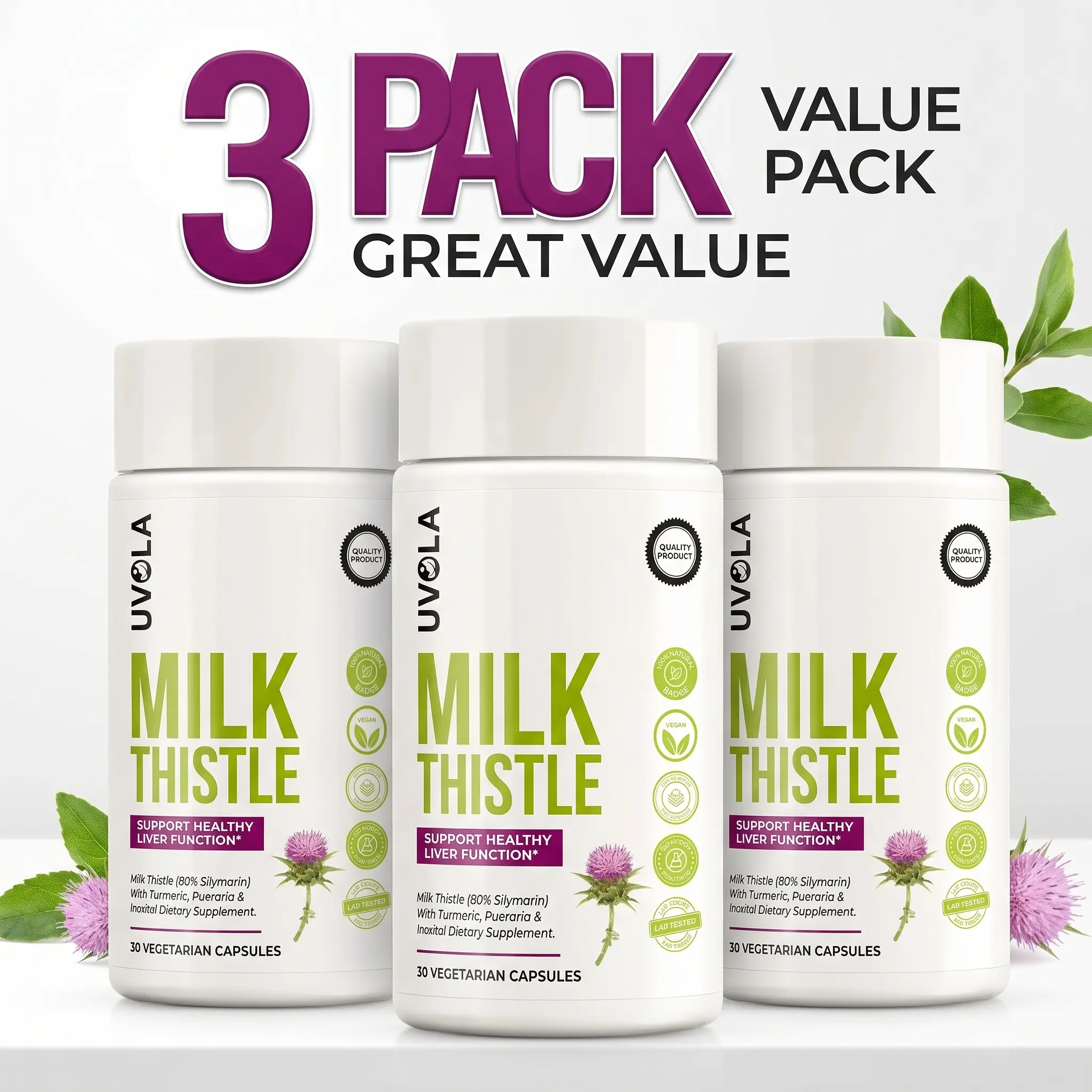 【Flash sale of 3 pack】Uvola Milk Thistle Liver Detox – Natural Vegan Liver Support, 30 Capsules