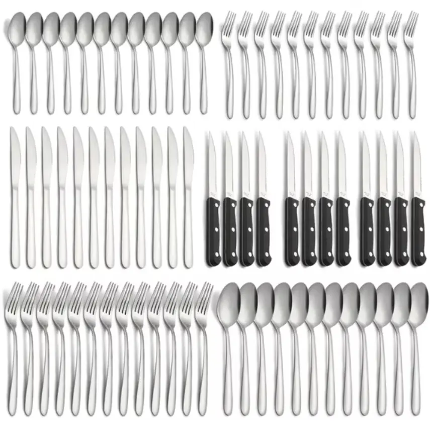 72-Piece Classic Stainless Steel Silverware Set - BPA-Free, Corrosion-Resistant Dining Cutlery Set for 12 with Steak Knives, Food Grade Mirror Polished Tableware, Ergonomic Handles, Dishwasher Safe for Home Use