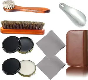 Complete Shoe Care Kit with Black and White Shoe Polish -  for Home and Travel Use - Includes Brushes, Polishes, Cloths, Horn, and Leather Box - Ideal  for Leather Shoe Lovers