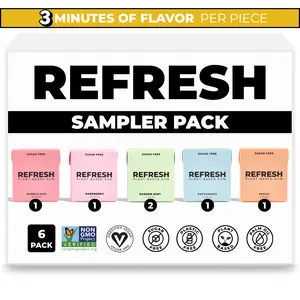 Refresh Gum Sampler Variety Pack Sugar Free Chewing Gum - Xylitol, Plant Based, Synthetic Free, Vegan & Non GMO Organic Natural Fruit Flavor