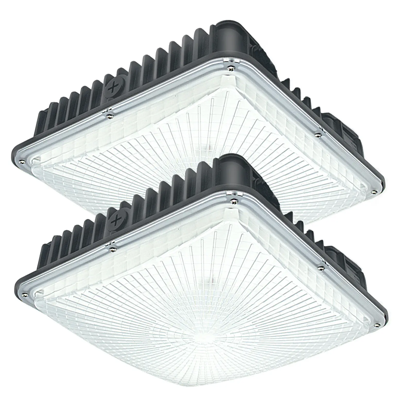 SEURON 70W LED Canopy Light 7400LM 5500K Daylight White 9.5x9.5" 2-Pack Emergency Lamp for Gas Station Parking Garages Durable & Super Bright