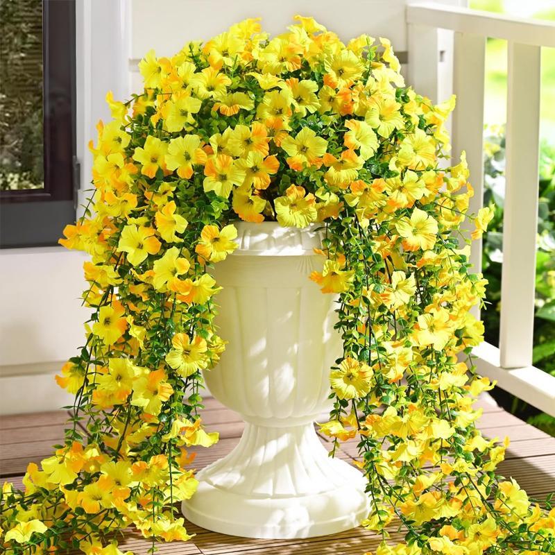 Outdoor simulation violet flowers, 2/4-piece set of UV-resistant fake hanging plants, silk long hanging vines for spring outdoor potted plants, porch and garden decor, suitable for Mother's Day, Thanksgiving, Christmas, wedding decorations and more.