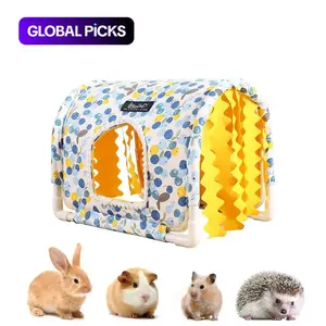 Guinea Pig Hideout Tassel Tunnel Rabbit Hideout No Bottom Guinea Pig Bed - Easy to Clean & Move - Thickened Skeleton & Breathable Bunny Beds - Small Animal Indoor Habitat for Rabbit Guinea Pig Ferret Hedgehog #GLOBAL PICKS