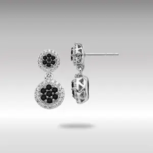 White 14K Gold Black/White Diamond Cluster Dangle Earrings - Model EM5487-075-WA