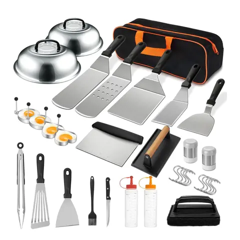 35PCS Griddle Accessories Kit, Flat Top for Blackstone and Camp Chef, Grill Spatula Set Enlarged Spatulas, Basting Cover, Scraper for Outdoor Barbecue