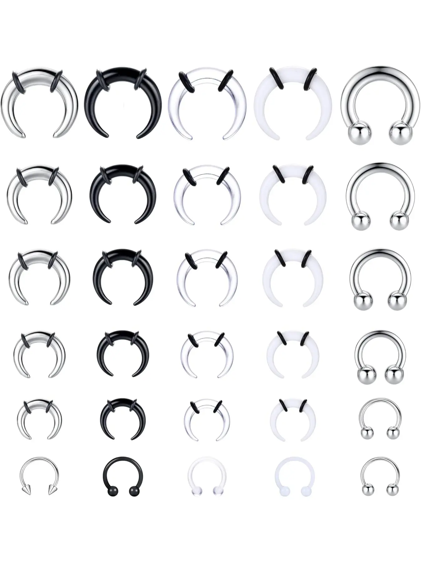 16G-6G Septum Pincher Tapers Rings Acrylic Stainless Steel Internally Threaded Spike Horseshoe Barbells Septum Pincher Nose Ear Cartilage Stretching Body Piercing Kit Nose Piercing Jewelry for Women Men