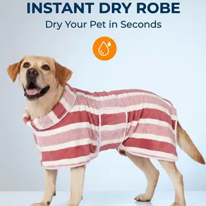 Quick-Drying Pets Bathrobe,Striped Pet Dressing Gown with Adjustable Belly Band, Super-Absorbent Super-Soft Fabric # GLOBAL PICKS