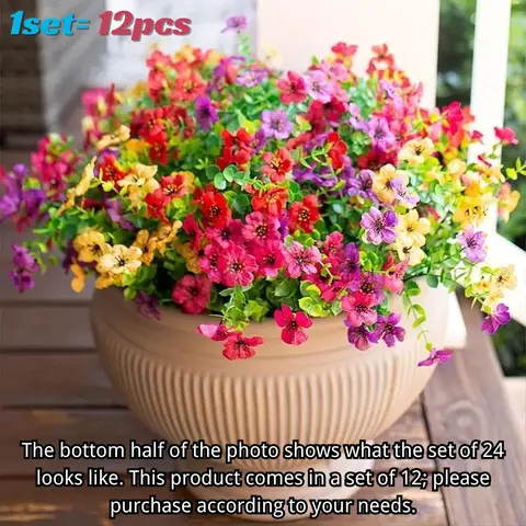 12pcs Artificial Flowers for Outdoor Decoration, Artificial Potted Flower, Faux Daisy Flowers for Spring Decor,Realistic Eucalyptus Leaves Silk Mums Fake Plants for Garden Pot,Front Porch,Courtyard,Patio,Lawn