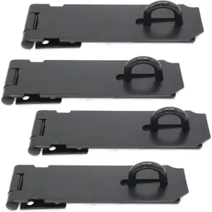 4-Pack 5 Inch Heavy Duty Stainless Steel Padlock Hasp, Black Door Lock Hasp Latch, Security Gate Lock Latches with Screws, Ideal for Outdoor Gates, Sheds, Cabinets and Drawers