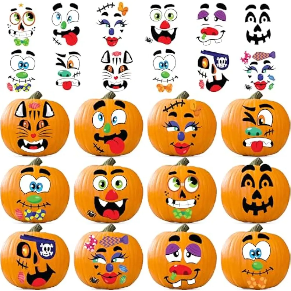 36 Pcs Halloween Pumpkin Decorating Stickers, Halloween Party Favor, Kids Art Craft Party Supplies, Funny Jack-O-Lantern Face Sticker Sheets, Classroom Activities Games Goodies Gifts