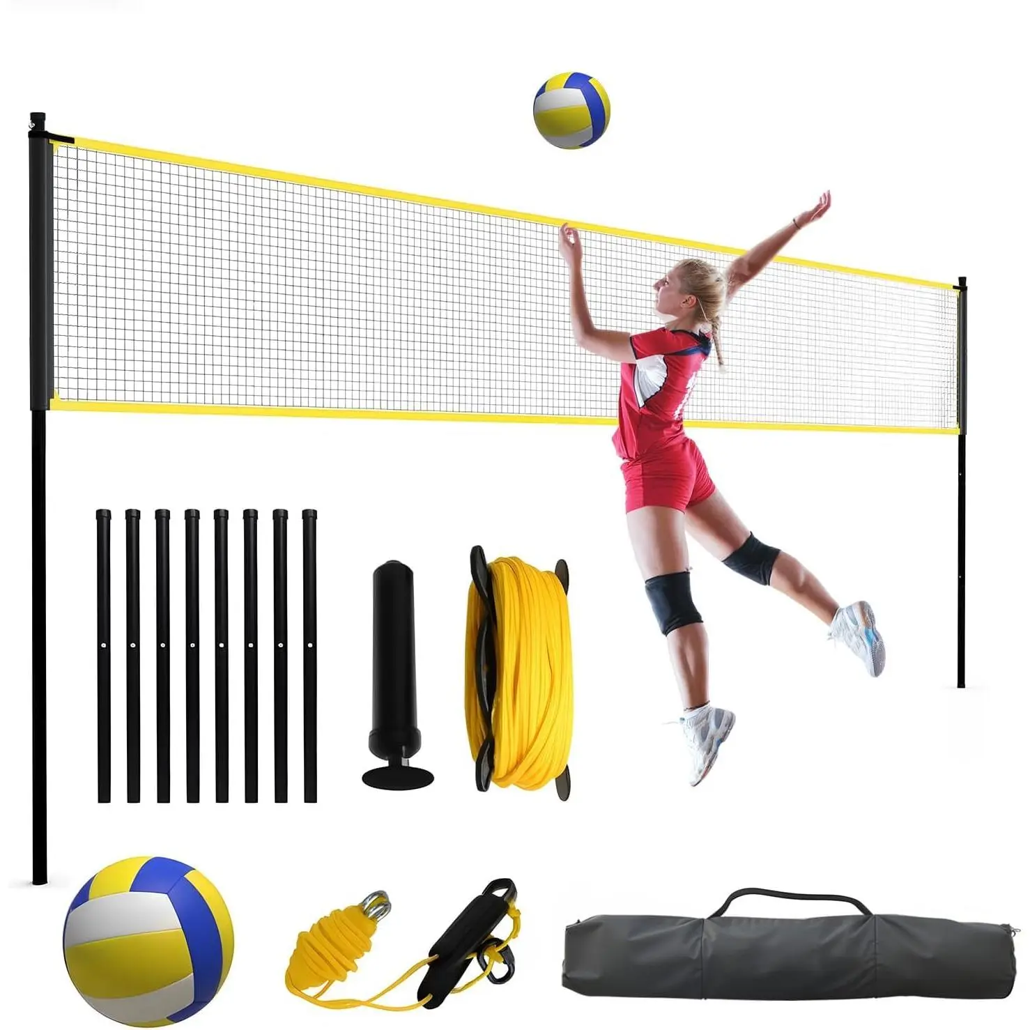 🏐 Pro-level play, anywhere! 32FT Portable Volleyball Net System – 3-Level Adjustable Height, All-in-one Kit with Carry Bag – Perfect for Backyard, Beach, Grass & Sand 🌊