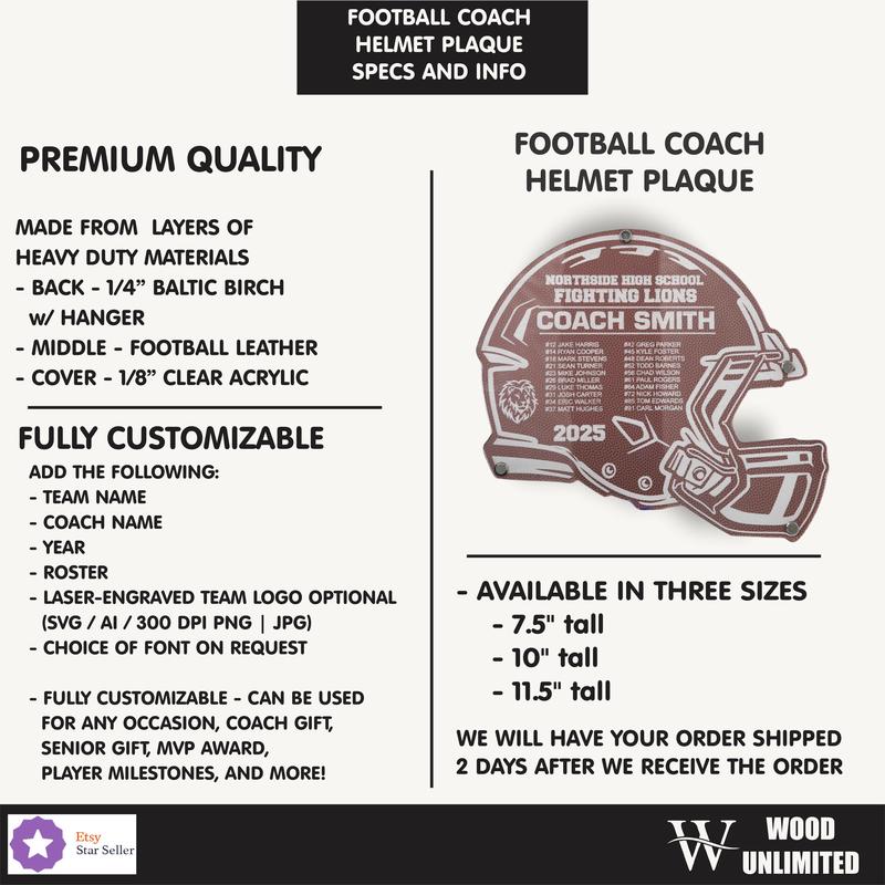 Personalized Football Coach Gift Plaque, Custom Engraved Football Coach Gift, End of Season Banquet Gift for Coaches & Players,