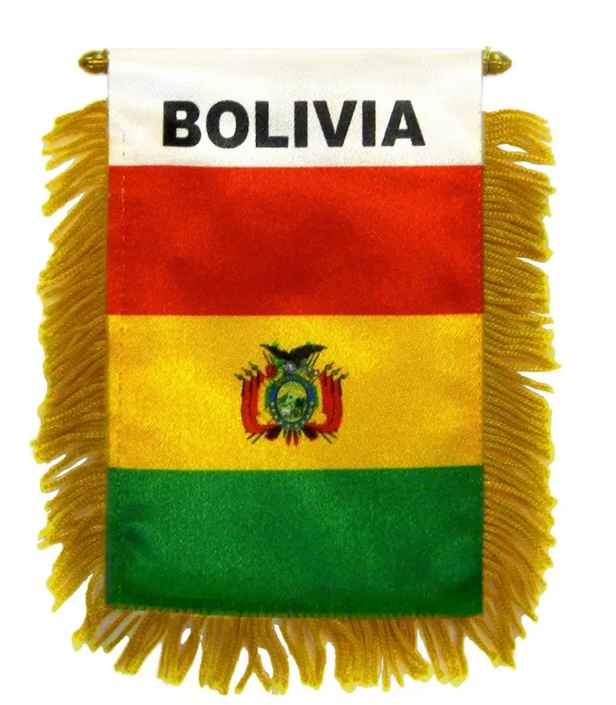 4x6 in Hangable Bolivia Mini Banner - Plastic Hanger-Mounted, Double-Sided Polyester Flag with Glass Hanger, Patriotic Decoration for Car Window, Festive Party Backdrop