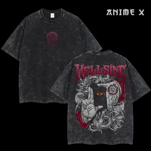 Retro Vintage Limited Hellsing Hand Signs Anime Double Printed Oversized Washed Tee Unisex Oversize Anime Manga Acid Washed Lightweight Cotton T-Shirt, Hoodies & Sweater Wash Gift For Anime Fan, Anime Lover