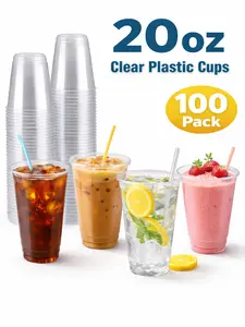 20oz Clear Plastic Cups - 100 Disposable Cups for Cold Drinks Transparent Material Ideal for Bulk Use Party Events