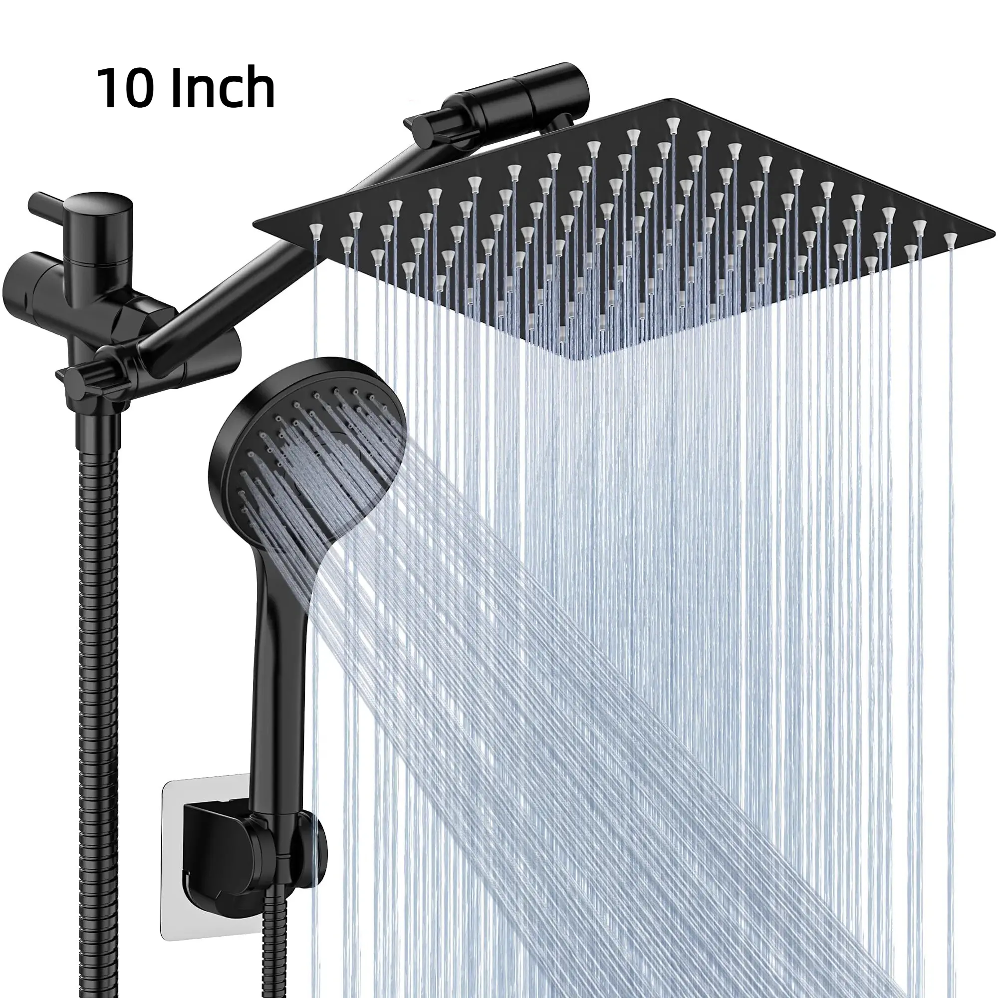 Dual Shower Head with Handheld, High-Pressure 3-Way Shower Combo, 10 Inch Rain Shower Head with 11-inch Adjustable Extension Arm and 5 Settings Handheld Showerhead Combo, Powerful Low-pressure Water Shower Spray