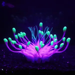 Soft Silica Gel Moves Naturally with Water Flow, Aquarium Decorations Glow in The Dark, Glowing Coral Ornaments for Fish Tank Decorations (Purple, Equinox)