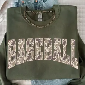 Camo Baseball SweatShirt, Camouflage Baseball Sweater,  Baseball Game Day Crewneck, Baseball Mom Gift=