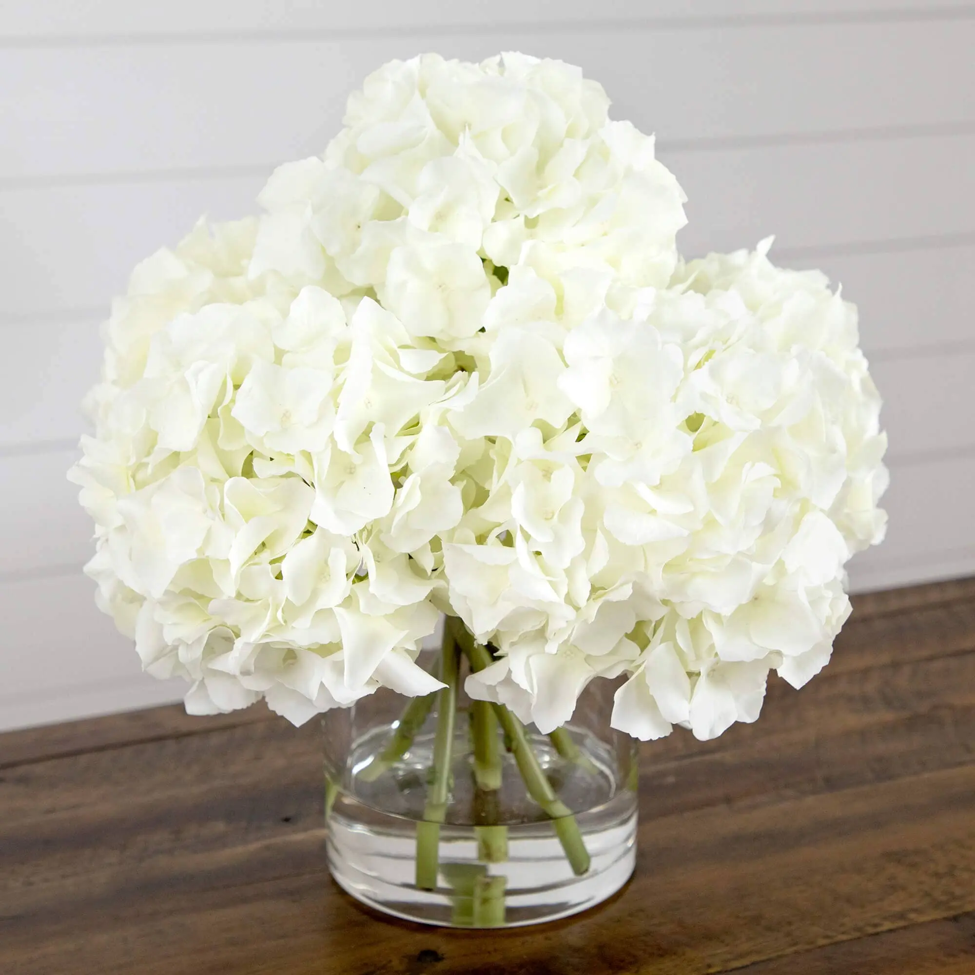 14" Decorative Silk Artificial Hydrangea Flower Arrangement in Glass Vase - Eternal Flowers, Artificial Plants for Home Decor, Wedding Supplies