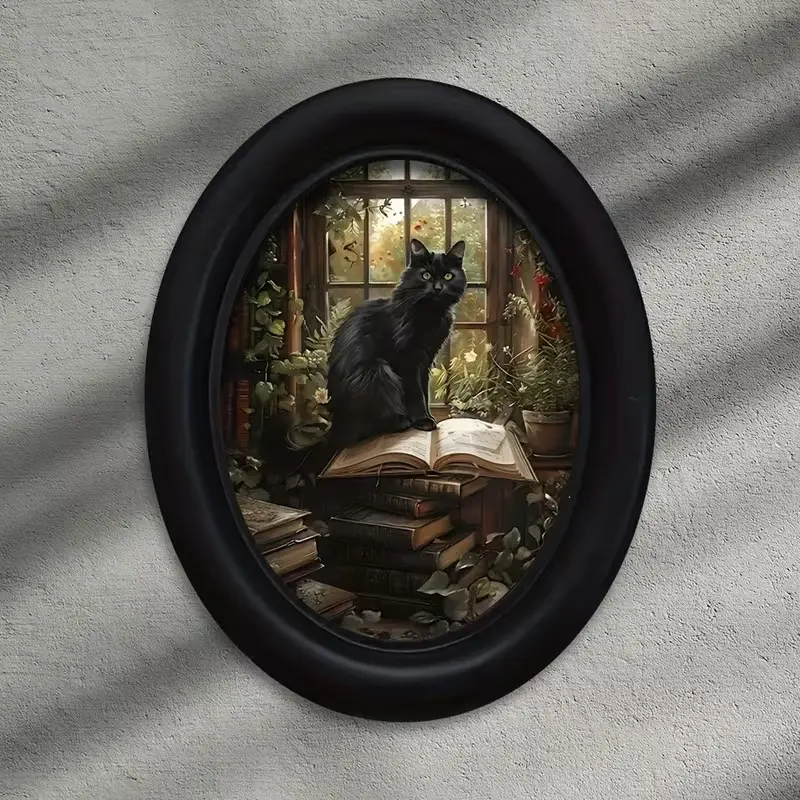 Vintage Art Style Cat Standing on Open Book Wall Decor, Aesthetic Wall Decor, Decorative Artwork, Perfect for Halloween Christmas Thanksgiving Home Office Indoor Decoration