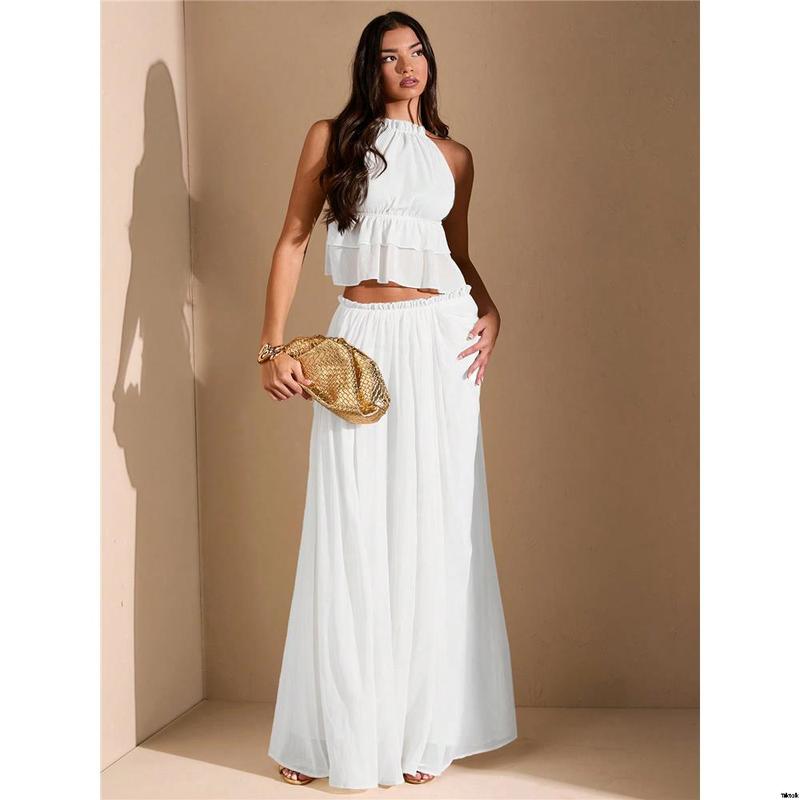 Date Beach Holiday , Women For Maxi Slit High Ruched Asymmetric White BAE tiktok White Skirt Vacation