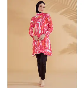 Women's Two Piece Full Coverage Modest Swimsuit - M2322 Retro Pink