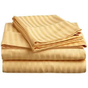 212 MAIN Egyptian Cotton Sheet Set - 400 Thread Count, Gold Striped Design, Soft, Smooth, Cozy, Indulgent Texture - Twin, Queen, California King Sizes