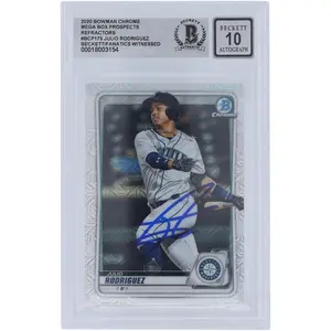 Julio Rodriguez Seattle Mariners Autographed 2020 Bowman Chrome Prospect Mega Box Refractors #BCP-175 Beckett Fanatics Witnessed Authenticated 10 Card - Fanatics Authentic Certified