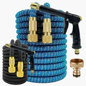 Garden Hose 25-150ft, Aluminum Connectors, High Pressure Spray Gun Nozzle, Expandable, Durable, Flexible Design, Outdoor Watering Needs, Heavy Duty Hose