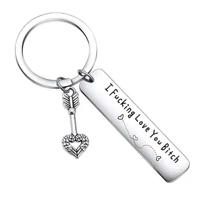 Funny Best Friend Keychain – Stainless Steel Key Keyring with Engraved Quote “I Fcking Love You Btch”, Friendship Gift for Besties & Friends
