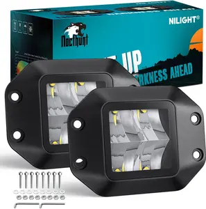 Nilight 2-Pack 4.7 Inch LED Pod Car Lights - 4LED Flood Beam Flush Mount Bumper & Grill Lights with Driving, Backup, Work Functions for Off Road Trucks, ATVs Led Headlights Lighting Accessories