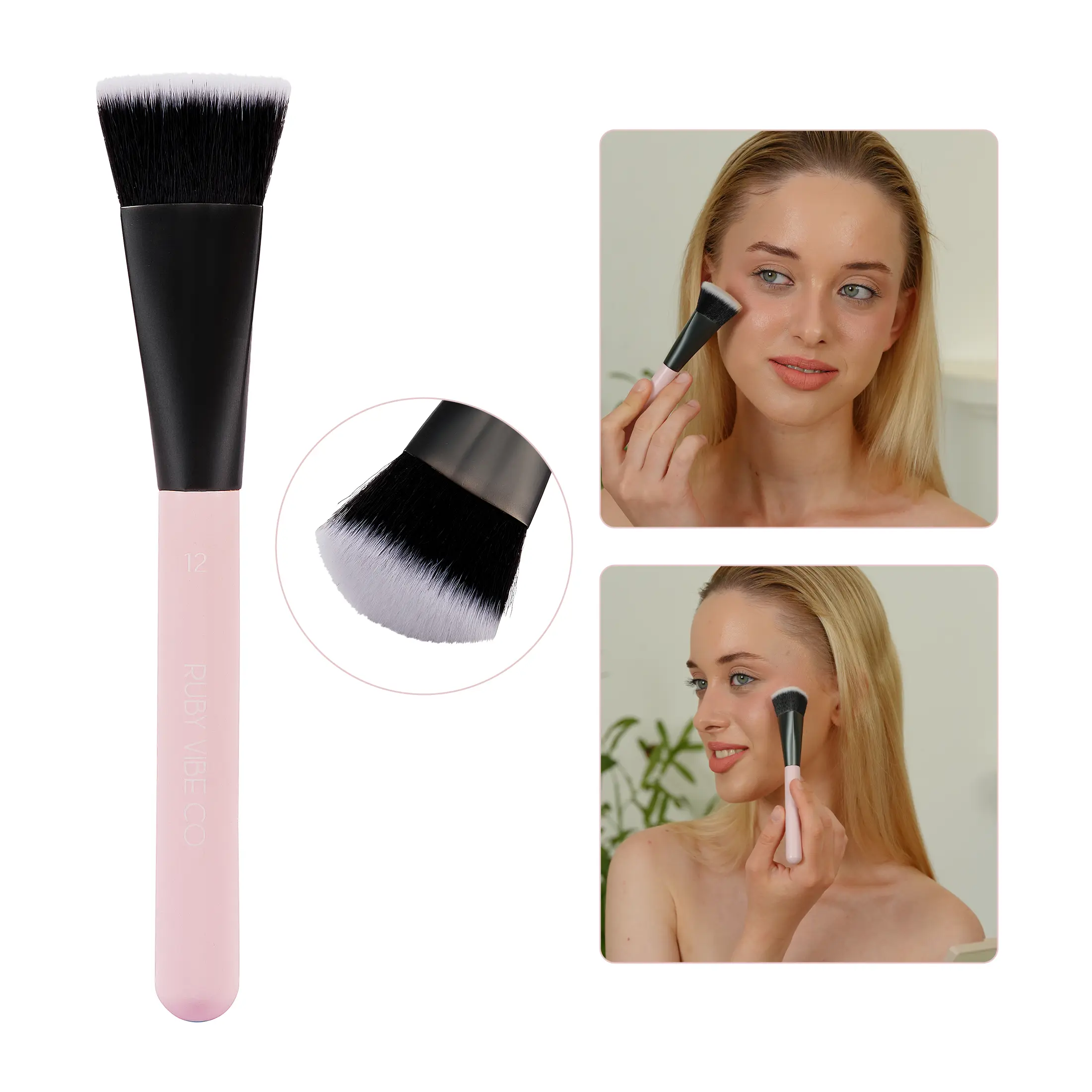 RUBY VIBE CO Angled Highlighter Brush, Triangle Shape Sculpting Brush for Highlight, Bronzer & Blush, Soft Synthetic Makeup Brush for Cheekbones, Nose & Brow Bones