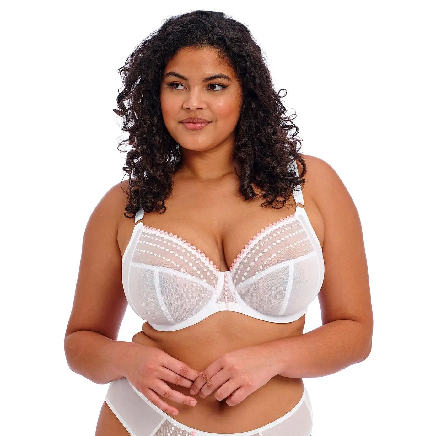 Women's Elomi Matilda Underwire Plunge Racerback Bra - White, Adjustable Straps, Matching Lingerie, Embroidered Lace Details, Style, Embroidery, 34Gg, 38G, El8900, Hand Wash, Deep V, Large Cups, Lacy, Centered Plunge, 34H, 36G, 32H, Feminine Aesthetic, 38