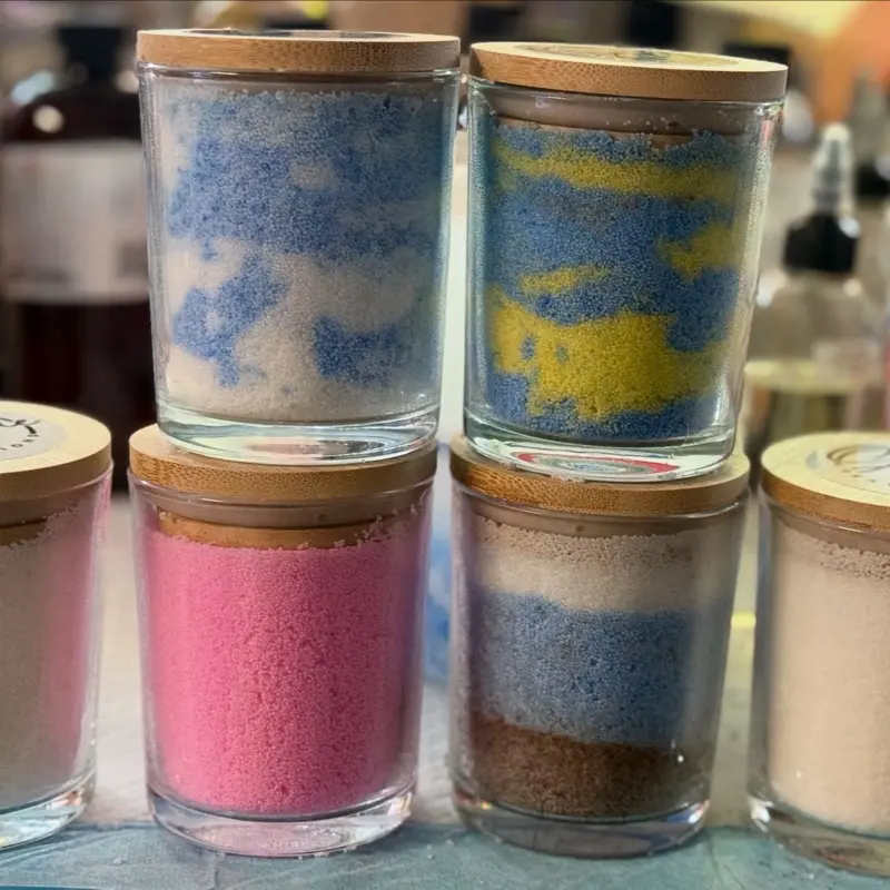 Sand Candles - Colorful Sand in Glass Containers with Bamboo Lids