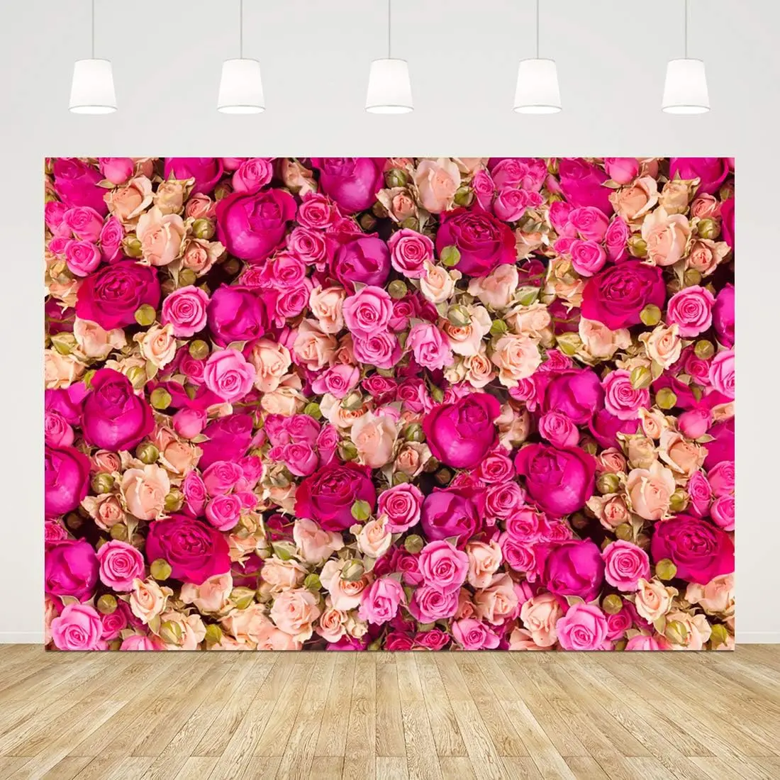7x5ft Lightweight Durable Vinyl Digital Cloth Print Artificial Rose Flower Backdrop Banner, Modern Indoor Nail Photo Booth Background for Mother's Day Wedding Decor (Festive Backdrops & Banners)