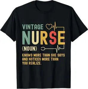 Vintage Nurse Definition Funny Registered Nursing Women T-Shirt- Digital Print, Fitted Short Sleeve, Medium Length, Hand Wash Only, Versatile for All Seasons - Fabric, Clothes