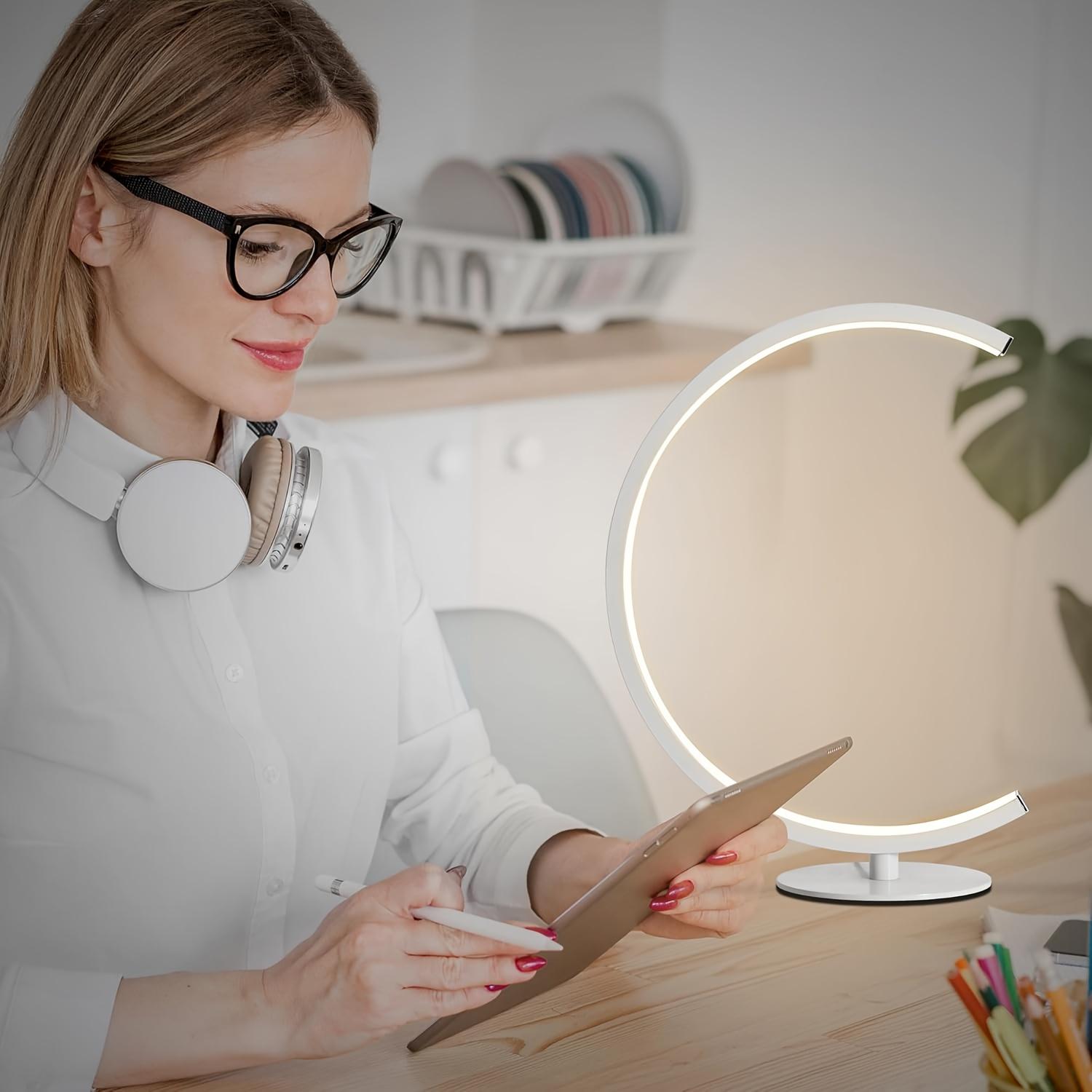 Modern C-Shaped LED Table Lamp, Dimmable Warm White Night Light for Bedroom, Living Room, Office Desk, Minimalist Crescent Moon Bedside Lamp with Touch Control