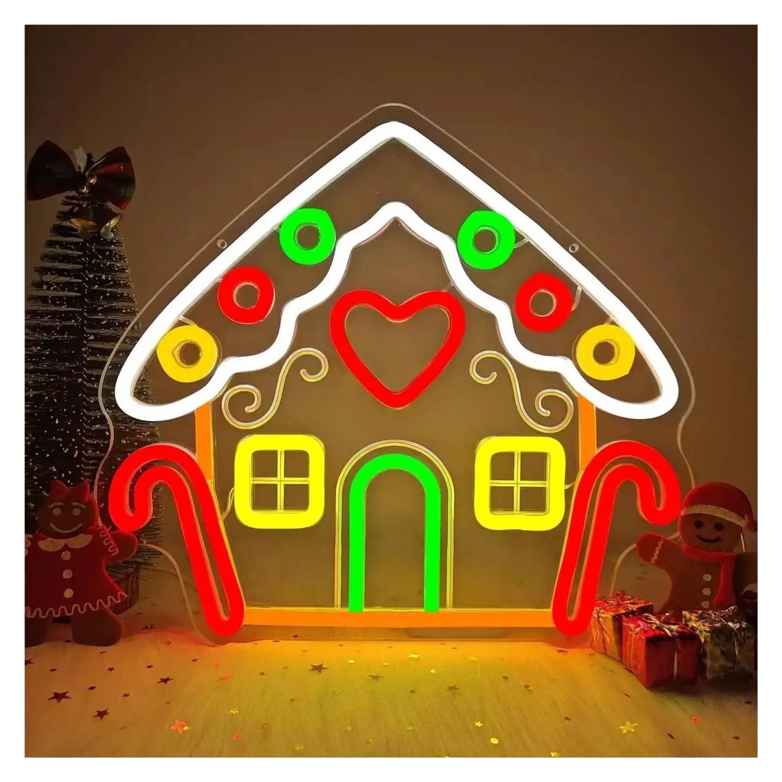 Gingerbread House Neon Sign Dimmable Light USB Powered For Bedroom Bar Cafe Party Birthday Wall Decoration 31.3cmx28.5cm