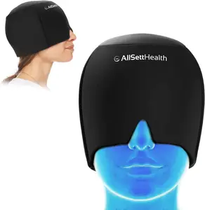 Migraine Relief Cap Ice Head Wrap and Hat | Hot/Cold Gel Pack with Face and Eye Mask Compress for Headache Relief - Black All Sett Health Inc