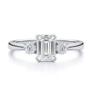 3-Stone 1ct Emerald Cut CZ Ring in Sterling Silver