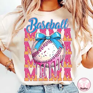 Baseball Mama Ice Cream Tee, Drip Print Shirt, Game Day Sporty Fashion