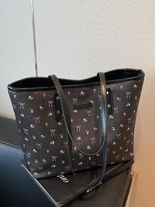 fashionable bowknot & cherry pattern tote bag, casual versatile shoulder bag for women, trendy all-match bag for daily use