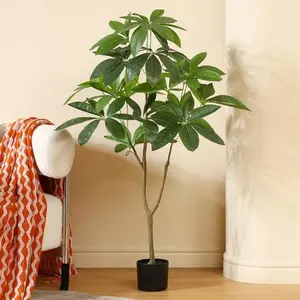 Plantas Artificiales de 4 Pies, Árbol de Dinero Pachira Aquatica, Planta de Dinero de Plástico Falso, Planta Verde Sintética Preen Maceta para Decoración Del Hogar, Oficina, Casa, Sala de Estar, Interior y Exterior