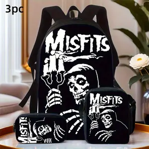3pcs Punk Music Incongruous Backpack Set, Unisex School Bag with Pencil Case and Lunch Box, Portable Travel Laptop Bag, Large Capacity Daily Commute, School Backpack