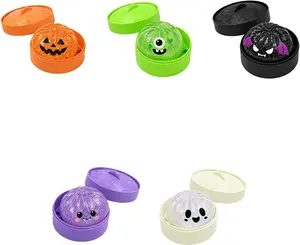 Halloween Glitter Steamed Bun Squishy Toys Slow Rising Soft Squeeze Fidget Stress Relief Toy Cute Cartoon Ghost Pumpkin Monster Bat Sensory Squishies with Mini Steamer Case Random 3 Pack