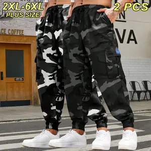 2XL–6XL Plus Size Men’s Camouflage Cargo Pants, Loose Jogger Style with Multiple Pockets, Adjustable Drawstring Elastic Waistband, Suitable for Daily Commuting, Home Lounging, and Outdoor Activities