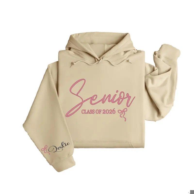 [LEAVE A NOTE OR NOT NAME] Senior Class of 2026 Hoodie – Cute Script Graduation Pullover with Bow Detail, Trendy Senior Year Hoodie Outfit & Gift for High School or College Seniors